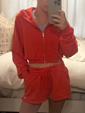 ALO Yoga Bright Red Cropped Hoodie Set